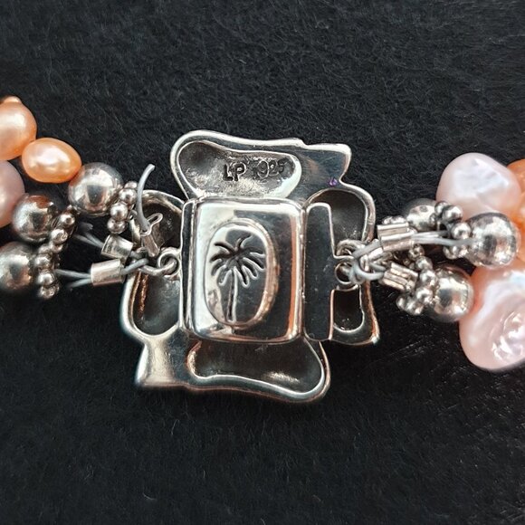 Vintage Sterling Silver 3-Strand Pink & Orange Pearl Necklace with Flower Clasp - Picture 11 of 14